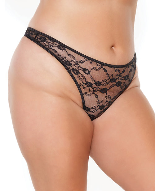 Lujosa tanga de pierna alta de encaje elástico negro para mujer - OS/XL Product Image.