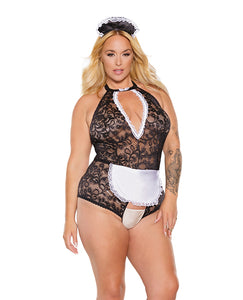 Enchanté Seduction Scallop Lace Crotchless Maid Teddy with Headpiece