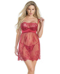 Coquette Lightly Padded Demi Cup & Fine Lace Skirt Babydoll Set in Merlot