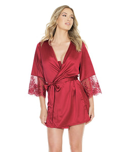 Luxurious Merlot Lace Sleeve Satin Robe