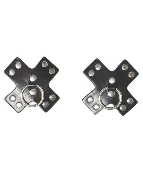 Studded Cross Reusable Pasties - Black/Silver Product Image.
