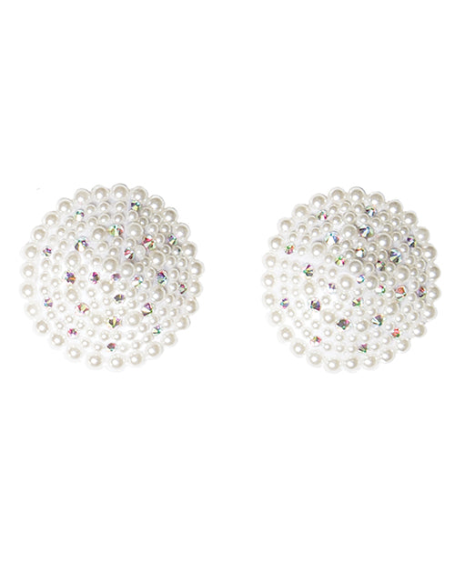 Pearl & Rhinestones Round Reusable Pasties - White O/S - featured product image.