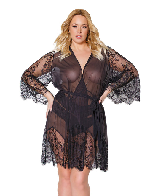 Enchanting Holiday Eyelash Lace Robe w/Bell Sleeves in Black - OS/XL - featured product image.