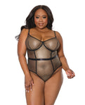 Enchanting Holiday Black/Gold Metallic Fishnet Teddy with Underwire Cups - 1X/2X