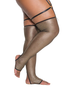 Black/Gold Metallic Fishnet Toeless Stockings