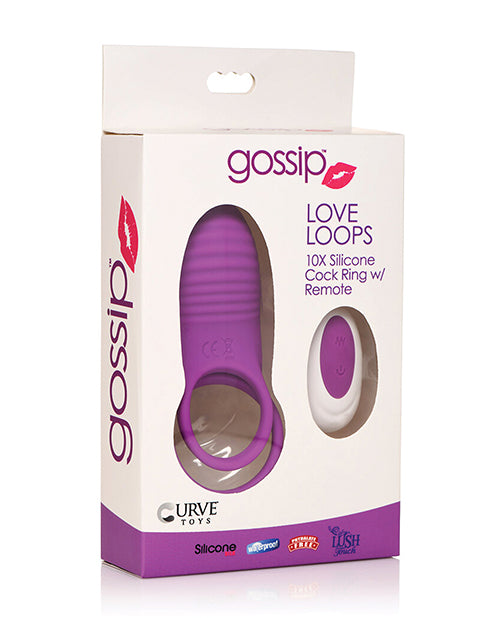 Curve Toys Gossip Love Loops 10x Anillo de Silicona para el Pene con Control Remoto - Violeta - featured product image.