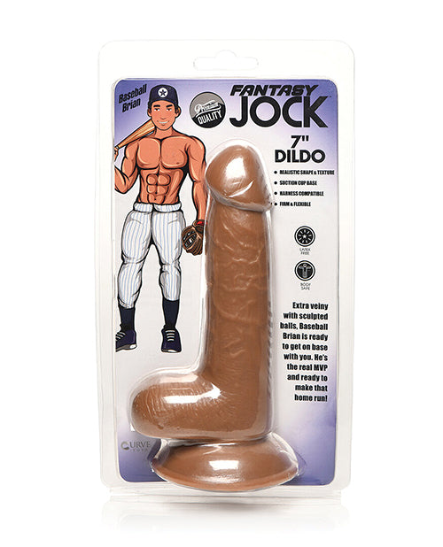 Curve Toys Fantasy Jock Baseball Brian 7" Dildo with Balls - Tan Product Image.