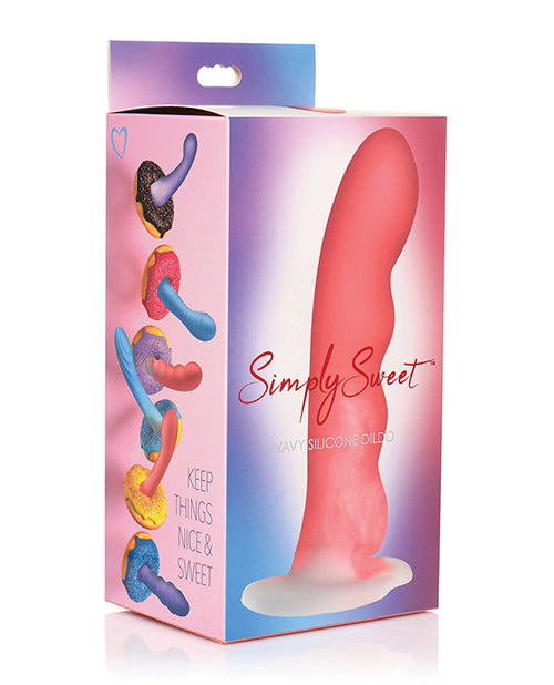 Curve Toys Simply Sweet 7" Wavy Silicone Dildo - Pink/White - featured product image.