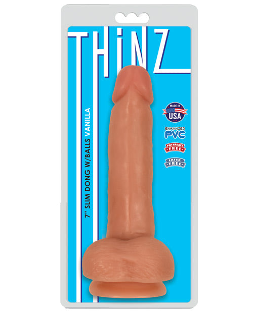 Curve Toys Thinz 7 吋超薄陰莖帶球 - 逼真香草假陽具 Product Image.