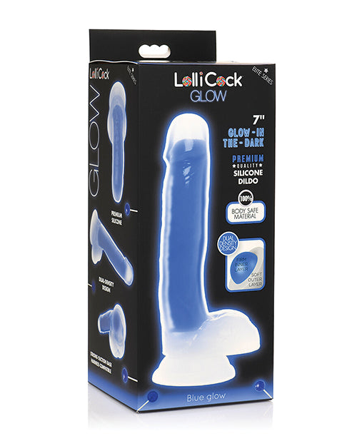 Lollicock 7" Glow In The Dark Silicone Dildo with Balls Product Image.