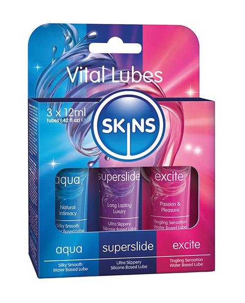 Trío de lubricantes vitales Skins: Aqua, Superslide, Excite - 12 ml x 3 Product Image.