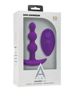 A Play Shaker Rechargeable Silicone Anal Plug with Remote - Purple Dream