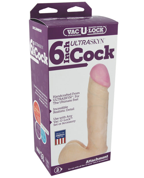 Doc Johnson Vac-U-Lock 6" Ultra-Realistic Cock & Balls - White: Lifelike Dual-Density Pleasure Product Image.