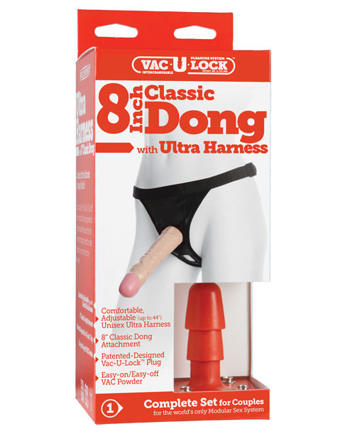 Juego Ultra Harness 2 con pene de 8" y polvo - Carne - featured product image.