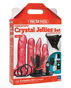 Set de jaleas de cristal vibratorias Vac-U-Lock con control remoto inalámbrico - Kit de placer rosa - Featured Product Image