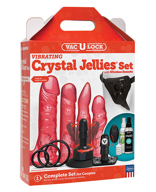 Set de jaleas de cristal vibratorias Vac-U-Lock con control remoto inalámbrico - Kit de placer rosa - featured product image.