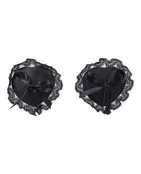 Black Vegan Leather & Lace Nipple Pasties - Featured Product Image