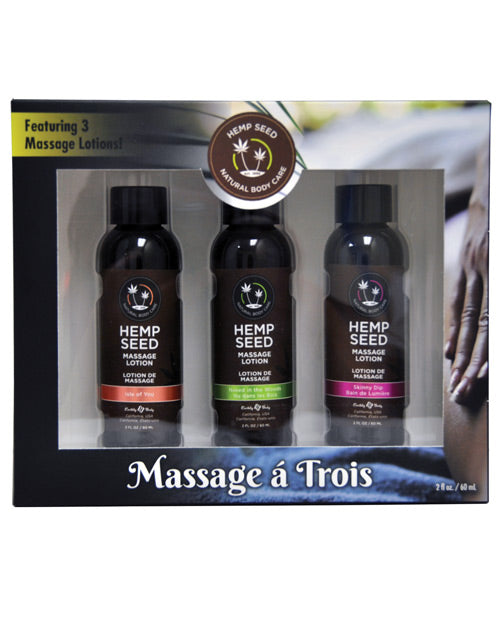 Trío de lociones para masajes corporales Earthly - 2 oz Isle, Skinny &amp; Naked - featured product image.