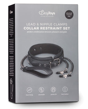 Lujoso collar de piel sintética negro con cadenas para pezones - Featured Product Image