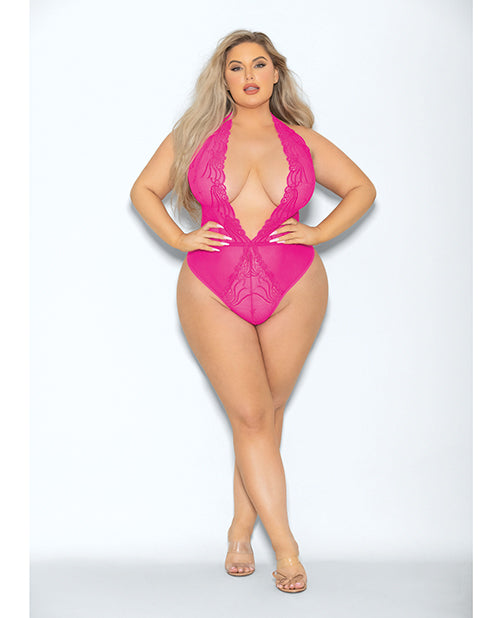 Euphoria Neon Pink Queen Size Deep V Teddy - featured product image.