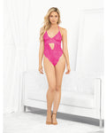 Neons Keyhole Front Teddy with Tanga Back in Neon Pink