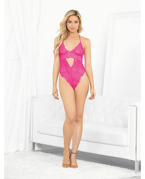 Neons Keyhole Front Teddy with Tanga Back in Neon Pink - featured product image.