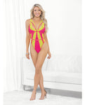 Neon Strappy Teddy with Brazilian Back