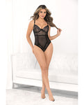 Luxury Black Raised Embroidery Open Crotch Teddy