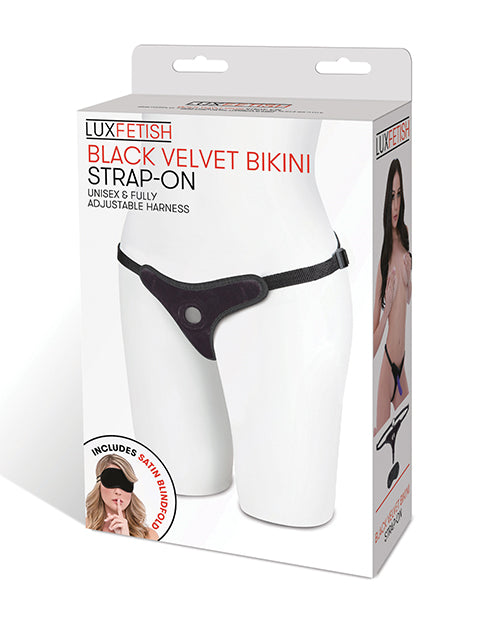 Arnés de tirantes tipo bikini de terciopelo negro Lux Fetish - featured product image.