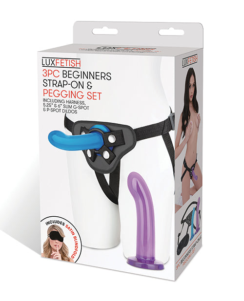 Lux Fetish Juego de 3 piezas de arnés y fijación para principiantes con venda para los ojos - featured product image.