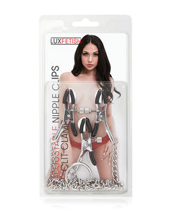 Lux Fetish Adjustable Nipple Clips & Clit Clamp Sensory Pleasure Set