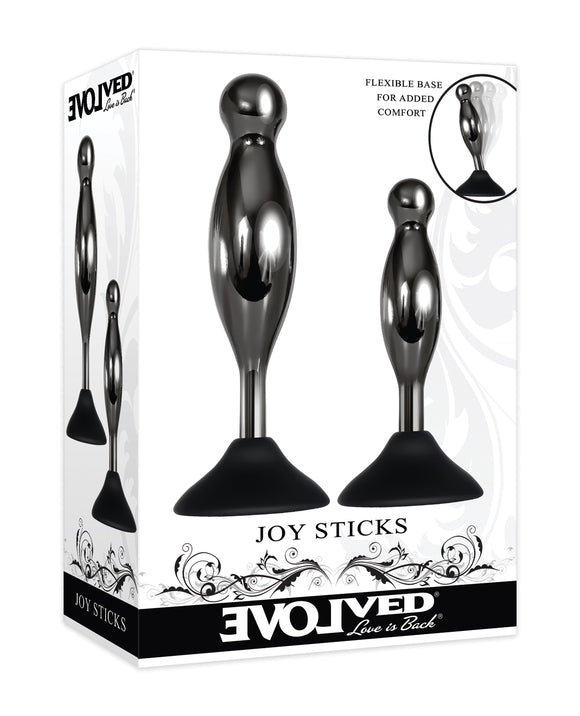 Evolved Joy Sticks 2 pc Plug Set in Black/Chrome Product Image.