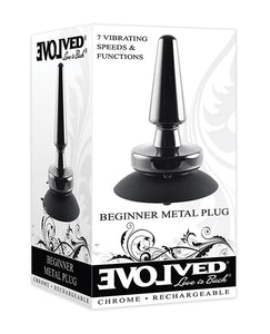 Evolved Beginner 7-Speed Vibrating Rechargeable Metal Plug - Black
