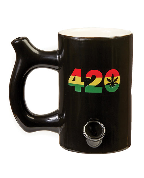 Fashioncraft Large Mug - 420 Black Rasta: Novelty Ceramic Mug with Built-In Pipe Product Image.