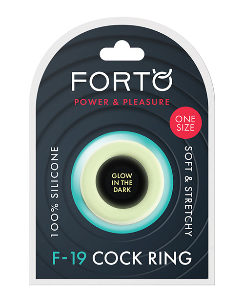 Forto F-19 Two Tone Liquid Silicone Cock Ring - Black/Glow in the Dark Product Image.