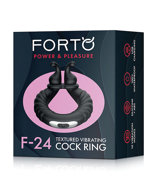 Forto F-24 紋理振動陰莖環 - 黑色 Product Image.