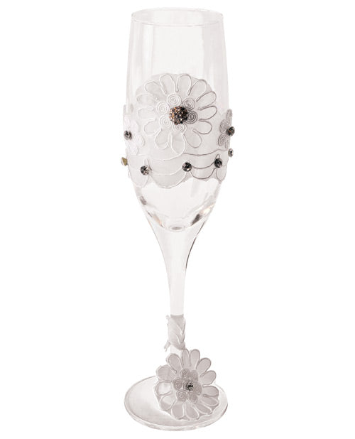 White Lace Trim Bride to Be Champagne Glass - featured product image.