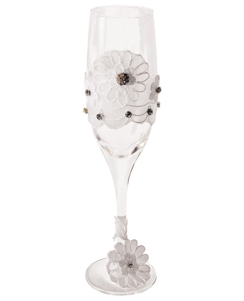 White Lace Trim Bride to Be Champagne Glass 🥂 Product Image.