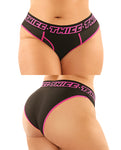 Vibes Buddy Pack Thicc Athletic Mesh Boy Brief y tanga de encaje - Negro/Rosa - Tamaño Queen