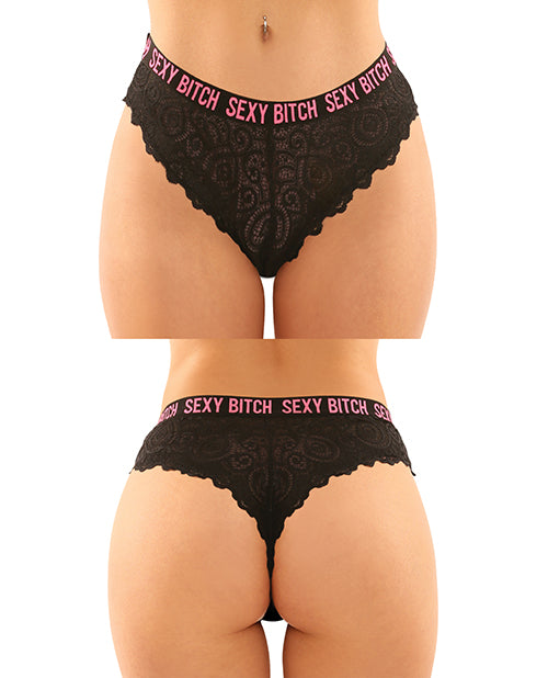 Vibes Buddy Lace Panty & Micro Thong Set - Black/Pink - featured product image.