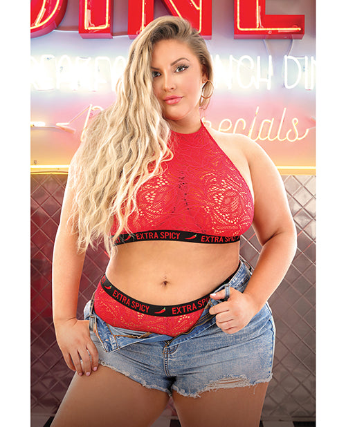 Bralette estilo halter y braga atrevida Vibes Extra Spicy - Chili Red Queen Size - featured product image.