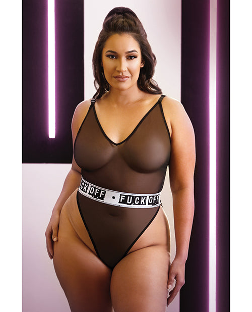 Vibes Fuck Off Mesh Playsuit - Black Queen Size DD/DDD - featured product image.