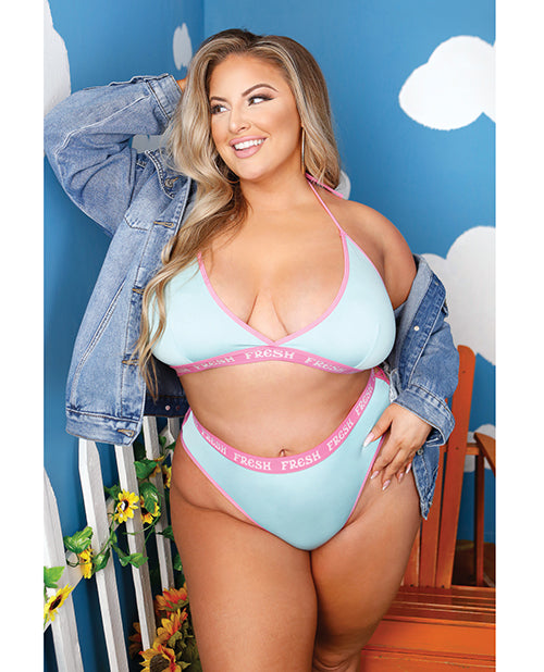 Vibes Fresh Halter Bralette & Booty Short Set in Light Blue Product Image.