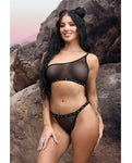 Conjunto de bralette y braguitas brillantes con un solo hombro Bad Bitch de Vibes - Negro