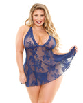 Curve Livie Lace Chemise & G-string Set - Navy Elegance