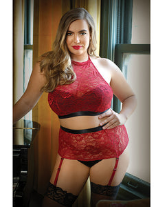 Curve Aria Lace Halter Top & High Waist Panty Set