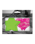 Fantasy UV Reactive Neon Star & Lace Heart Pasties - Enchanting Green & Pink