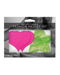 UV Reactive Neon Heart & Lace Star Pasties - Pink & Green - Pack of 2