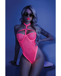 Enchanting Neon Pink Glow Black Light Mesh Body Suit