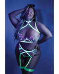 Glow Black Light Neon Chartreuse Embroidered Lingerie Set